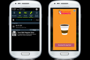 Example of Airpush push notification ad unit (left) and rich media unit (right)