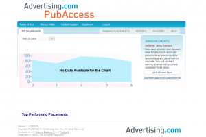Advertising.com's PubAccess control panel dashboard