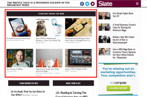 Example of Outbrain implementation (outlined in red) on Slate, at the conclusion of an article